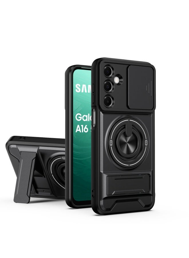 Case Cover Shock Resistant Protect Camera TPU + PC With KickStand Ring Compatible with Samsung Galaxy A16 (Black) - Image 1