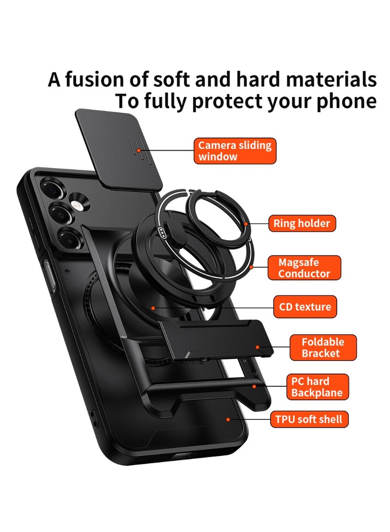 Case Cover Shock Resistant Protect Camera TPU + PC With KickStand Ring Compatible with Samsung Galaxy A16 (Black) - Image 5