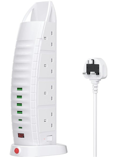 Tower Extension Lead with USB – 8 Way Outlets & 6 USB Ports (2 Type-C, 4 USB) – 3.6A Vertical Power Strip with 2M Cable