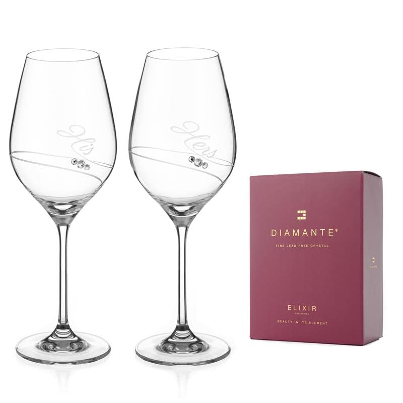 DIAMANTE Swarovski Crystal Wine Glasses Glasses Pair  His  Hers  Set of 2 Wine Glasses 360ml