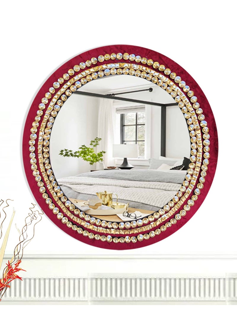 TriBro Elegant Frame Round Shape Handmade Wall Mirror in Red and Gold colour Hanging Wall mirror For Bedroom Livingroom and hallway 45 * 45cm - Image 1
