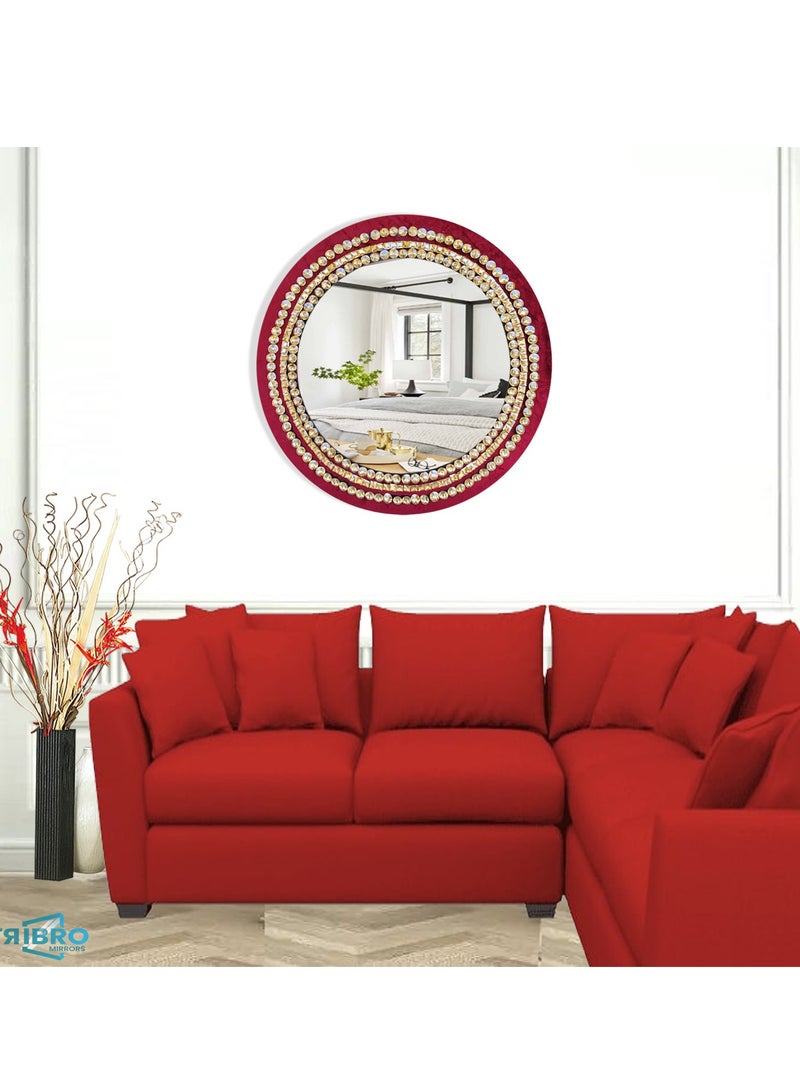 TriBro Elegant Frame Round Shape Handmade Wall Mirror in Red and Gold colour Hanging Wall mirror For Bedroom Livingroom and hallway 45 * 45cm - Image 2