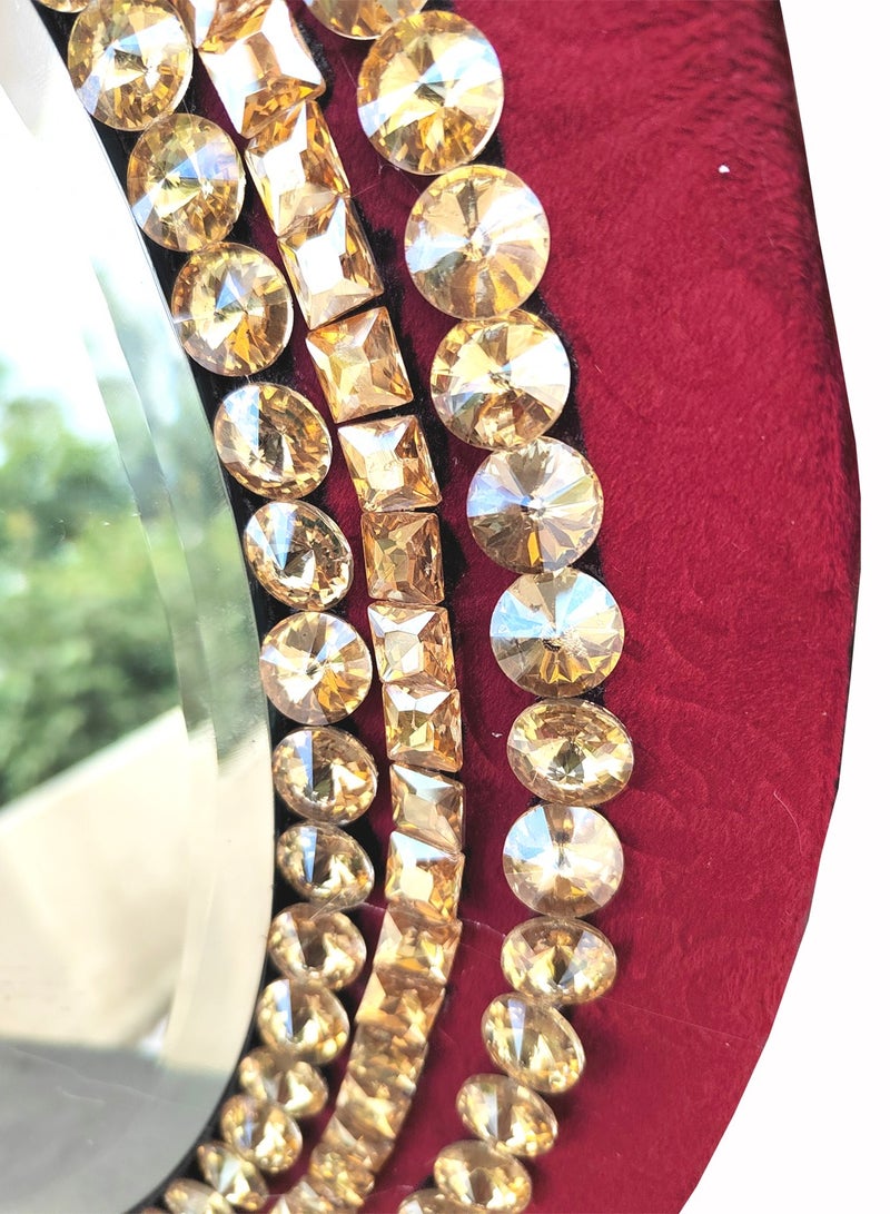 TriBro Elegant Frame Round Shape Handmade Wall Mirror in Red and Gold colour Hanging Wall mirror For Bedroom Livingroom and hallway 45 * 45cm - Image 4