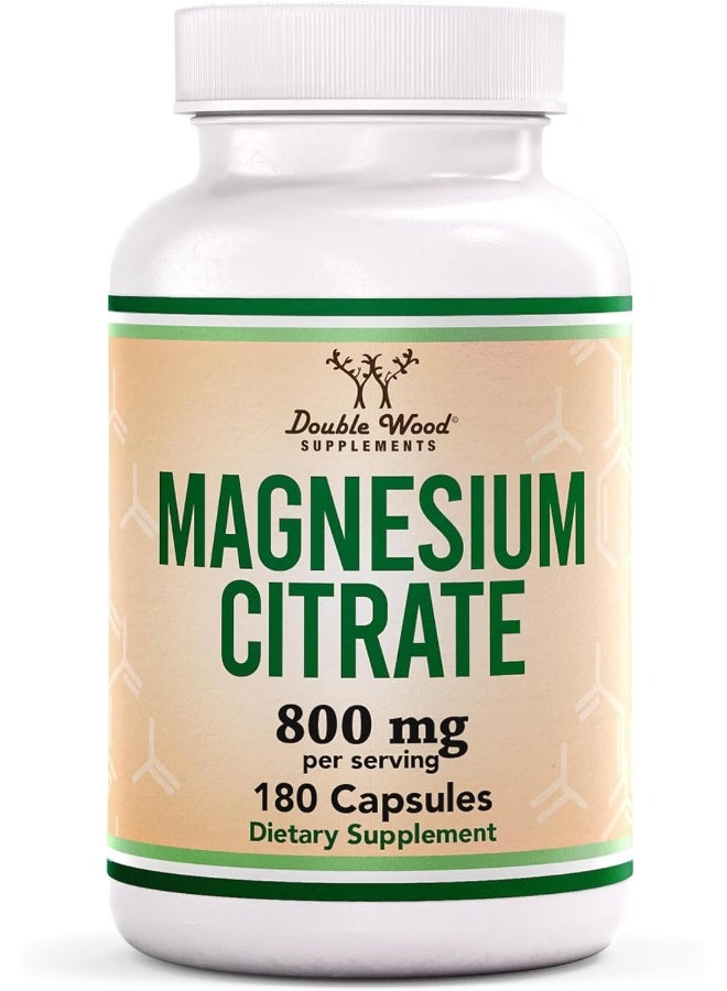 Double Wood Supplements كبسولات سترات المغنيسيوم 400 ملغ، 180 كبسولة (سترات المغنيسيوم) 800 ملغ حصة، بدون مواد حشو، آمنة للنباتيين، مصنوعة في الولايات المتحدة بواسطة دابل وود سوبليمنتس - Image 1