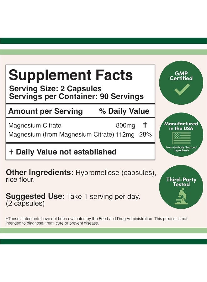Double Wood Supplements كبسولات سترات المغنيسيوم 400 ملغ، 180 كبسولة (سترات المغنيسيوم) 800 ملغ حصة، بدون مواد حشو، آمنة للنباتيين، مصنوعة في الولايات المتحدة بواسطة دابل وود سوبليمنتس - Image 2