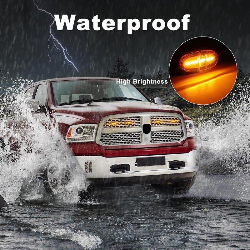 FICOLPO 4 Pcs LED Grill Lights for 2013-2018 RAM 1500 & 2019-2024 RAM 1500 Classic - Amber Front Grille Lights with Fuse and Harness - Image 2