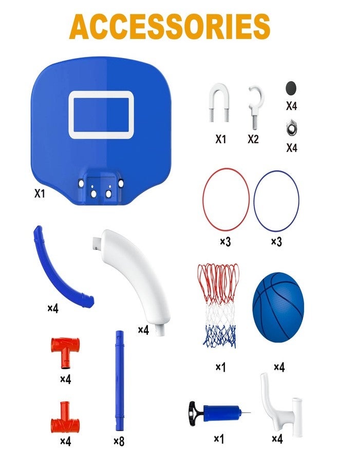 Taotuo Blue Floating Pool Basketball Hoop with Backboard, 2-in-1 Basketball & Ring Toss Game with 4 Balls, 6 Rings&Pump, Summer Pool Toys Outdoor Water Fun Family Party for Age 3-12 - Image 3