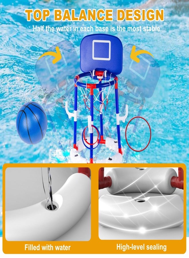 Taotuo Blue Floating Pool Basketball Hoop with Backboard, 2-in-1 Basketball & Ring Toss Game with 4 Balls, 6 Rings&Pump, Summer Pool Toys Outdoor Water Fun Family Party for Age 3-12 - Image 5