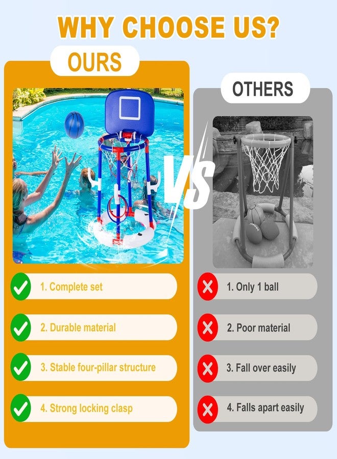 Taotuo Blue Floating Pool Basketball Hoop with Backboard, 2-in-1 Basketball & Ring Toss Game with 4 Balls, 6 Rings&Pump, Summer Pool Toys Outdoor Water Fun Family Party for Age 3-12 - Image 4