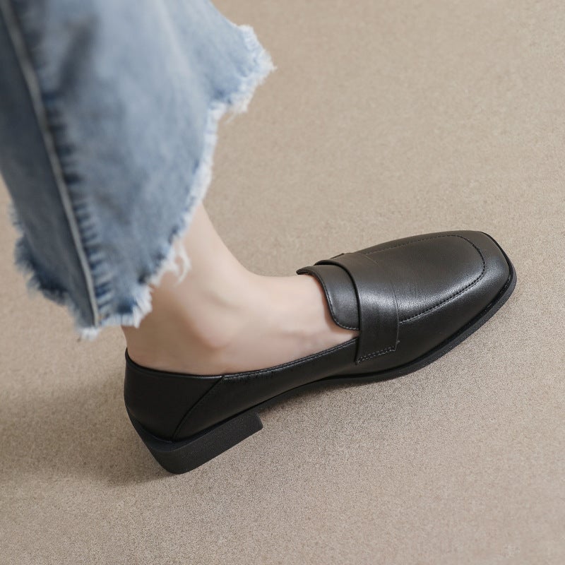 Small Leather Shoes For Women 2025 Autum New British Style Flats Black Formal Comfortable Professional Beanie Soft Sole Work Shoes - Image 5