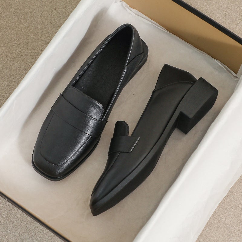 Small Leather Shoes For Women 2025 Autum New British Style Flats Black Formal Comfortable Professional Beanie Soft Sole Work Shoes - Image 1