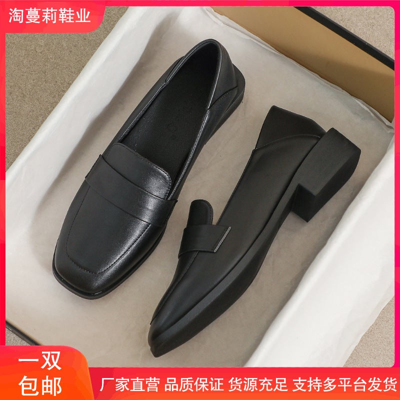 Small Leather Shoes For Women 2025 Autum New British Style Flats Black Formal Comfortable Professional Beanie Soft Sole Work Shoes - Image 2
