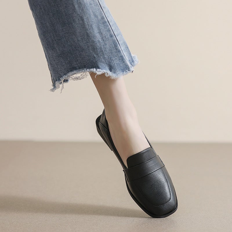 Small Leather Shoes For Women 2025 Autum New British Style Flats Black Formal Comfortable Professional Beanie Soft Sole Work Shoes - Image 3