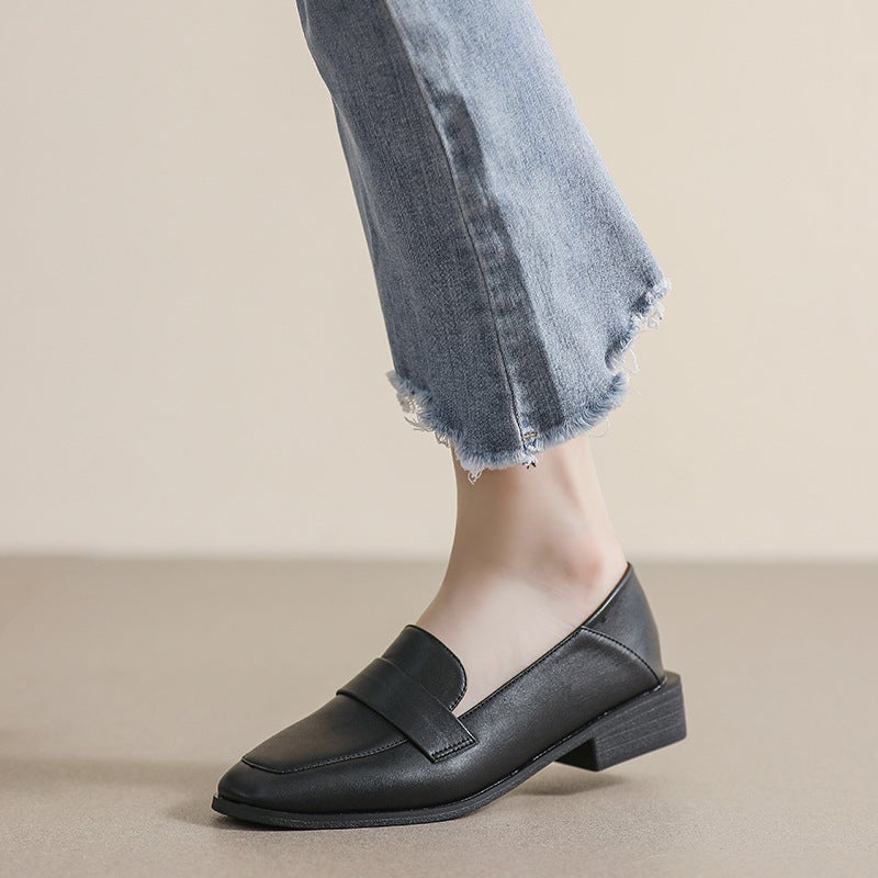 Small Leather Shoes For Women 2025 Autum New British Style Flats Black Formal Comfortable Professional Beanie Soft Sole Work Shoes - Image 4