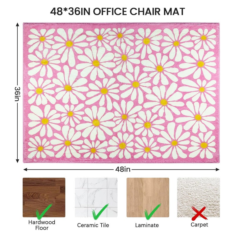 SHIYUE Office Chair Mat for Hardwood/Tile Floor Carpet, 36"x48" Computer Desk for Rolling Chairs Protector Gaming Non Slip Under TPR Backing Rug(Pink Floral) - Image 3