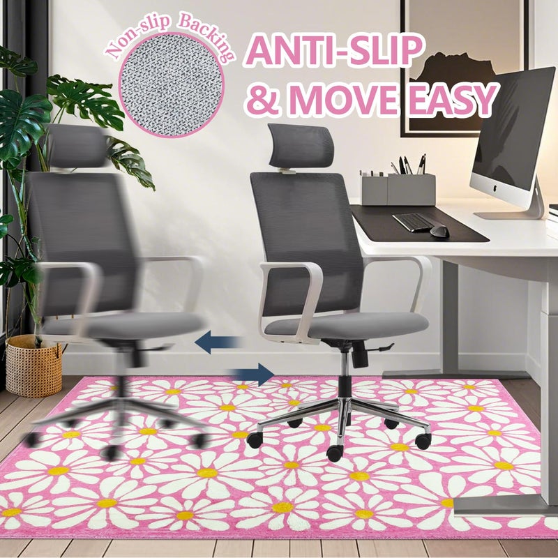 SHIYUE Office Chair Mat for Hardwood/Tile Floor Carpet, 36"x48" Computer Desk for Rolling Chairs Protector Gaming Non Slip Under TPR Backing Rug(Pink Floral) - Image 5