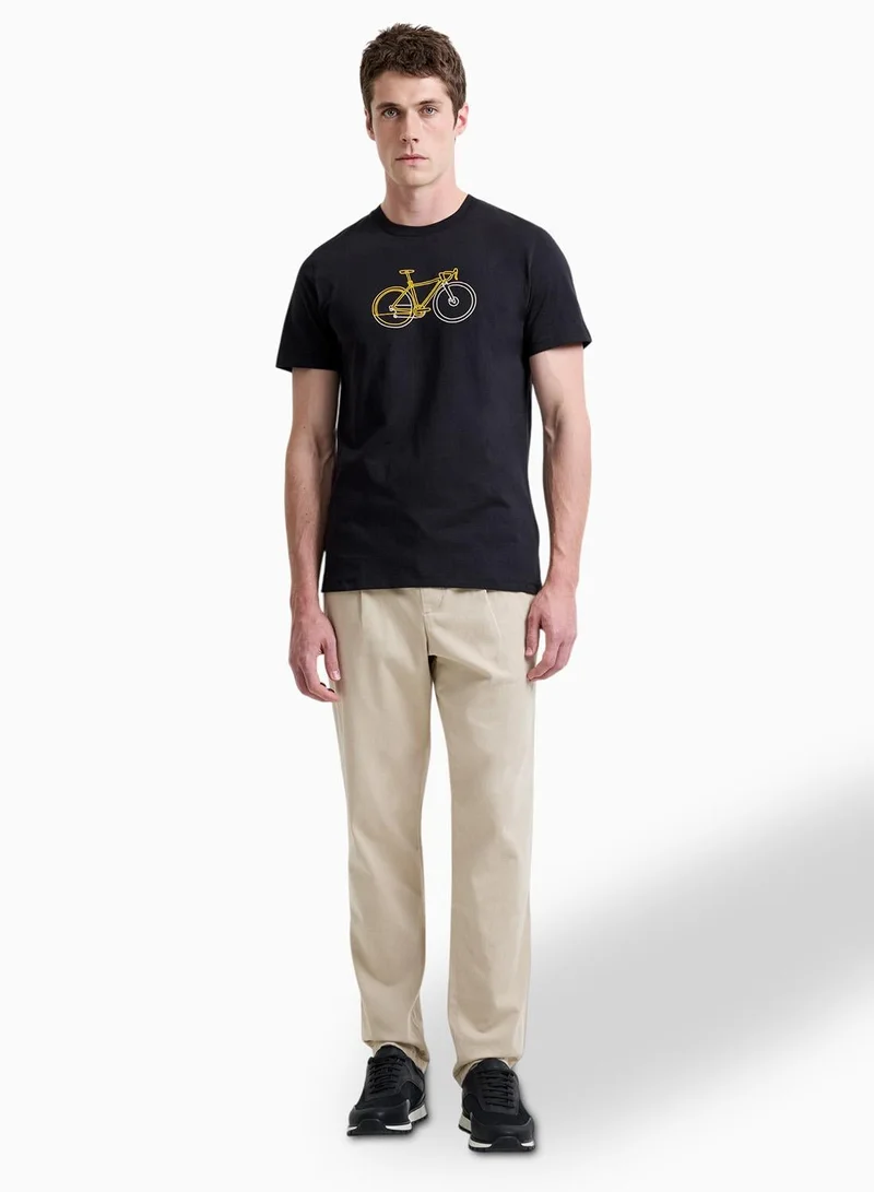 French Connection Black/Harvest Yellow Short Sleeve Organic Bike Print T-Shirt for Men | Best Price UAE