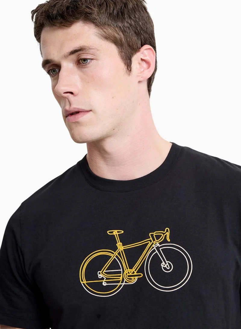 French Connection Black/Harvest Yellow Short Sleeve Organic Bike Print T-Shirt for Men | Best Price UAE