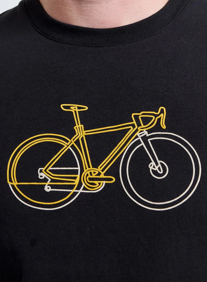 French Connection Black/Harvest Yellow Short Sleeve Organic Bike Print T-Shirt for Men | Best Price UAE