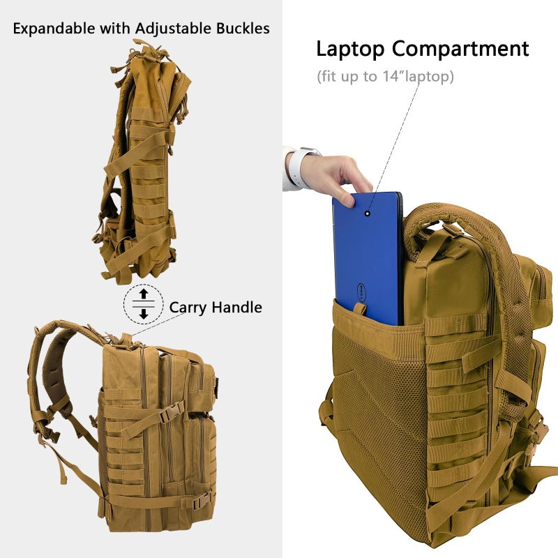 WOLT Military Tactical Backpack for Men 45L Molle Backpack 3 Day Assault Pack Bug Out Bag, Heavy Duty Rucksack for Hiking Gym(Khaki) - Image 5