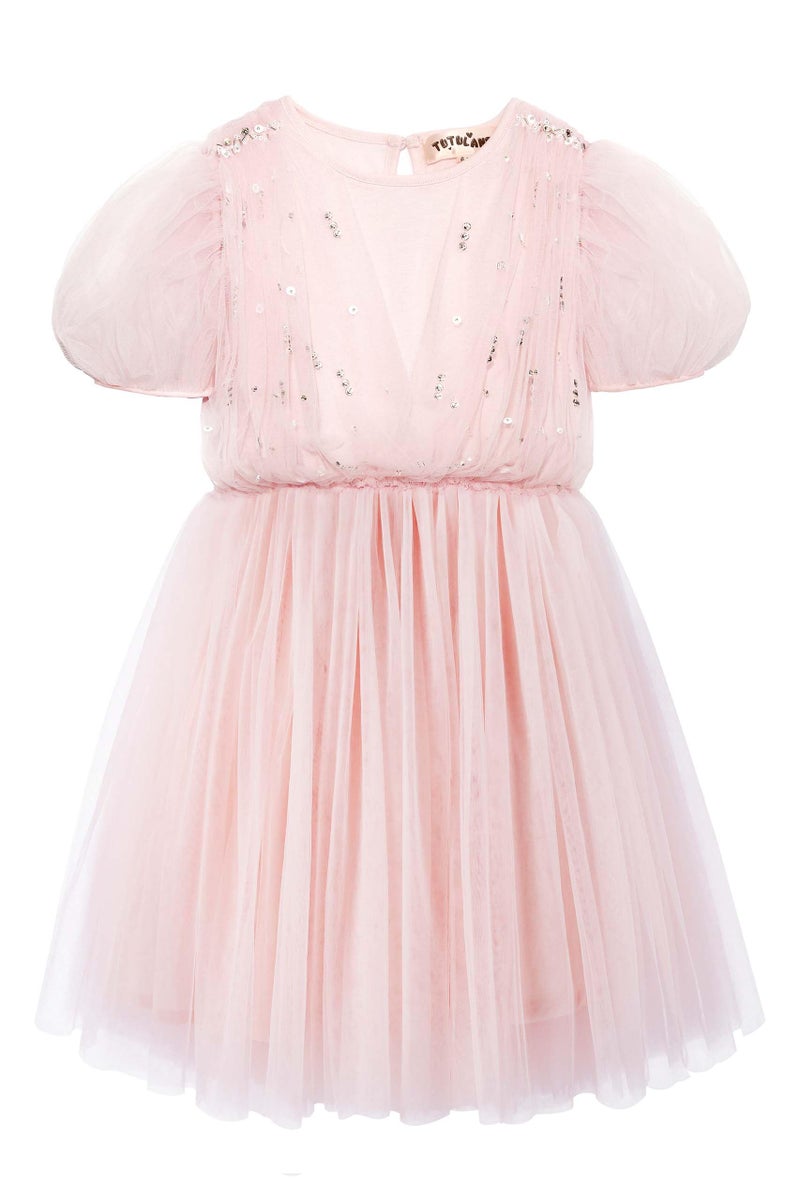 TUTULAND Baby Girl Tutu Dress - Puff Sleeves Sequin Tulle Tiered Layered Flower Wedding Birthday Photo Prop Dresses - Image 1
