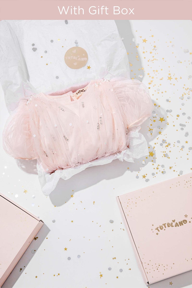 TUTULAND Baby Girl Tutu Dress - Puff Sleeves Sequin Tulle Tiered Layered Flower Wedding Birthday Photo Prop Dresses - Image 5