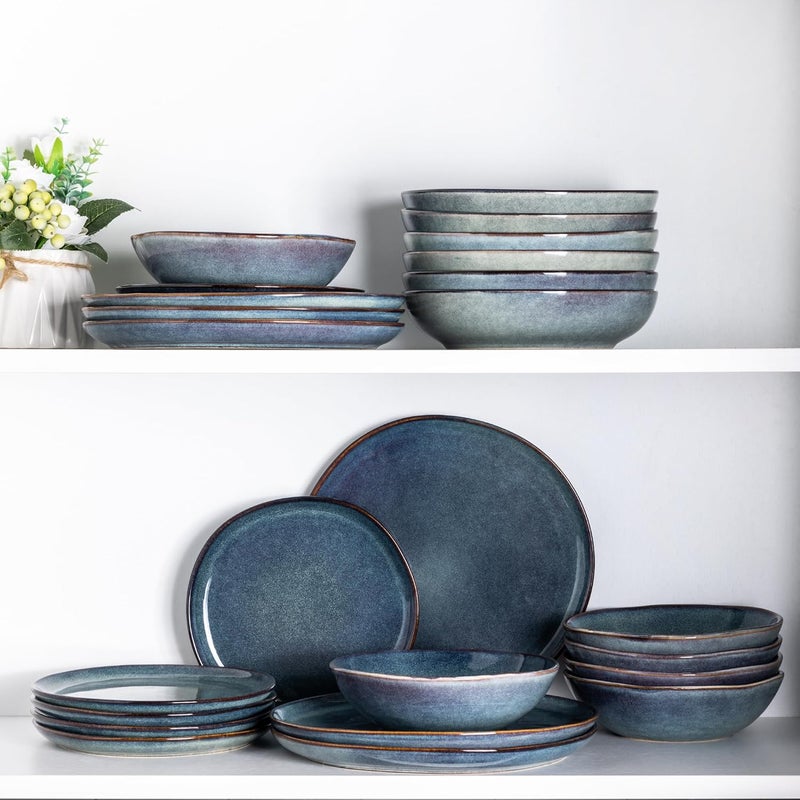 AmorArc Ceramic Dinnerware SetsHandmade Reactive Glaze Stoneware Plates and Bowls SetHighly Chip and Crack Resistant  Dishwasher  Microwave Safe Dishes setService for 6 18pc - Image 5