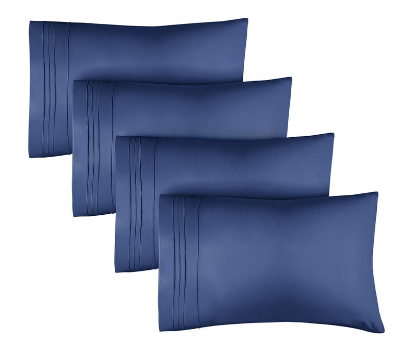 CGK Unlimited Queen Size Pillow Cases Set of 4 - Extra Soft Pack of 4 Pillowcase Covers - Hotel Luxury Pillowcases - Machine Washable Pillow Protectors - 20x40 Pillow Cases 4 Piece - Queen Navy Blue Pillow Covers  - Image 1