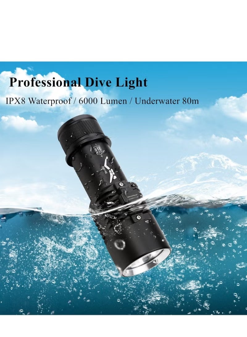 Y&D Diving Flashlight - 6000 Lumen High Power Waterproof Flashlight Lamp Ultra Bright 4 Mode Underwater 80m Submarine Lights with Rechargeable Battery, for Deep Sea - Image 3