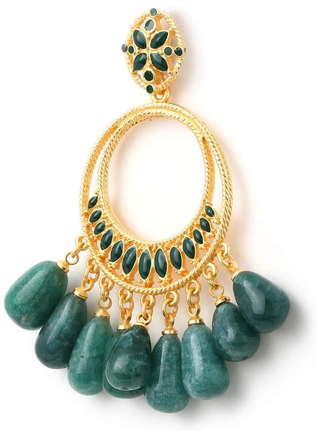 Estele Girls/Women's Non Precious Brass Metal 24K Gold Plated Emerald Green Beads Earrings - Image 3