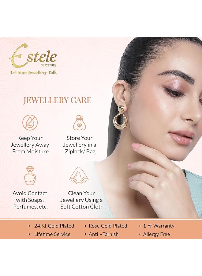 Estele Girls/Women's Non Precious Brass Metal 24K Gold Plated Emerald Green Beads Earrings - Image 5