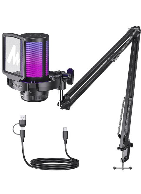 Gaming Microphone with Noise Cancellation, USB Condenser RGB Mic for Streaming, Podcasts, Twitch, YouTube, Discord, Plug and Play for PC, Computer, Mac, PS4, PS5, DGM20S