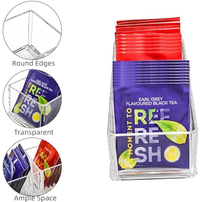 كاست ويف منظم أكياس الشاي الأكريليك الشفاف القابل للتكديس لتخزين أكياس الشاي والسكر وأعواد الأسنان ومقلب القهوة ومنظم أدراج المطبخ وخزانة المؤن متعدد الأغراض، عبوة من 6 قطع - Image 4