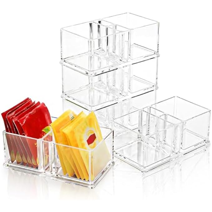 كاست ويف منظم أكياس الشاي الأكريليك الشفاف القابل للتكديس لتخزين أكياس الشاي والسكر وأعواد الأسنان ومقلب القهوة ومنظم أدراج المطبخ وخزانة المؤن متعدد الأغراض، عبوة من 6 قطع - Image 5