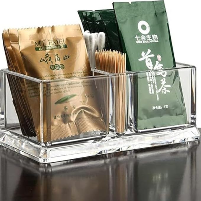 كاست ويف منظم أكياس الشاي الأكريليك الشفاف القابل للتكديس لتخزين أكياس الشاي والسكر وأعواد الأسنان ومقلب القهوة ومنظم أدراج المطبخ وخزانة المؤن متعدد الأغراض، عبوة من 6 قطع - Image 3