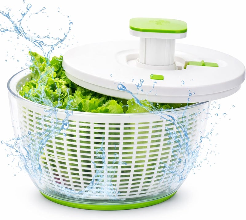 Brieftons QuickPush Salad Spinner: Large 6.3-Quart Vegetable Washer Dryer Strainer Drainer, Easy One-Handed Handle & Brake, Fast Spin Cycles, Compact Storage, to Wash, Clean & Dry Vegetables, Fruits - Image 1