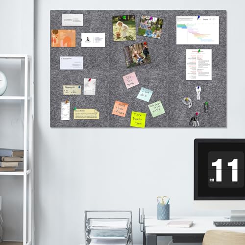 ANLIOTE 6 Pack Felt Bulletin Cork Board Tiles for Wall, 1/2" Thick Self Adhesive Pinboard Squares with 60 Pushpins, Felt Panels Wall Organizer for Photos, Pictures, Memos (11.8"x11.8"- Dark Grey) - Image 3