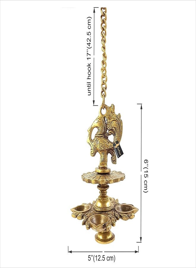 Two Moustaches Handmade Peacock Design 4 Oil Wick Brass Hanging Diya for Home Decor, Temple Decor , Diyas for Return Gifts , Diwali Lamp , Diwali Decoration, Housewarming Gifts , Standard , Pack of 1 - Image 5