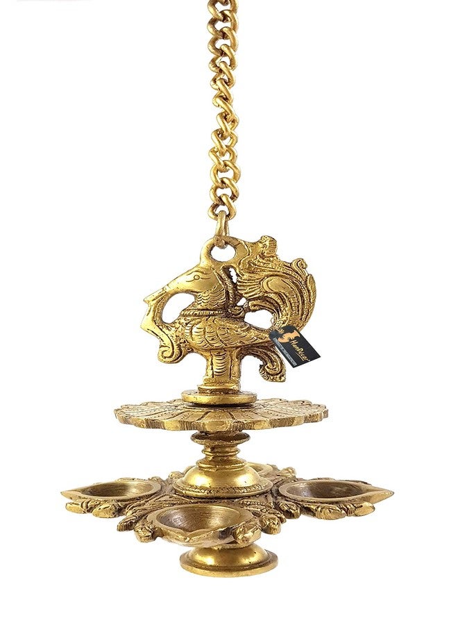 Two Moustaches Handmade Peacock Design 4 Oil Wick Brass Hanging Diya for Home Decor, Temple Decor , Diyas for Return Gifts , Diwali Lamp , Diwali Decoration, Housewarming Gifts , Standard , Pack of 1 - Image 2