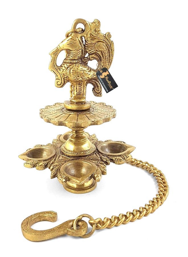 Two Moustaches Handmade Peacock Design 4 Oil Wick Brass Hanging Diya for Home Decor, Temple Decor , Diyas for Return Gifts , Diwali Lamp , Diwali Decoration, Housewarming Gifts , Standard , Pack of 1 - Image 1