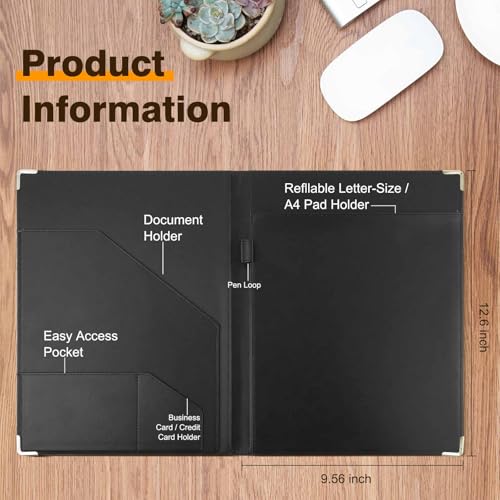 Tiankool Padfolio Portfolio Binder – Thickened Business Folder for Interview Resumes, Legal Documents | Notepad Not Included,Durable, Black - Image 3