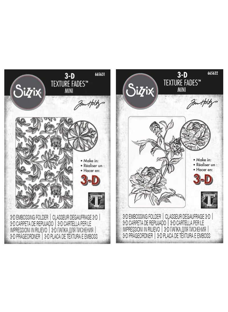 Tim Holtz - Tim Holtz Sizzix 3D Texture Fades Mini Roses and Mini Botanical Bundle of 2 Embossing Folders 665631 665632 - Image 1