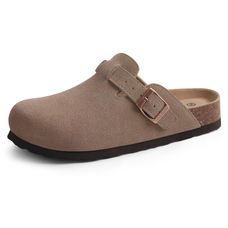 ODOLY Genuine Suede Clogs for Women Men Soft Cork Footbed Leather Mules Comfort Potato Shoes with Arch Support, Mocha 40 - Image 1