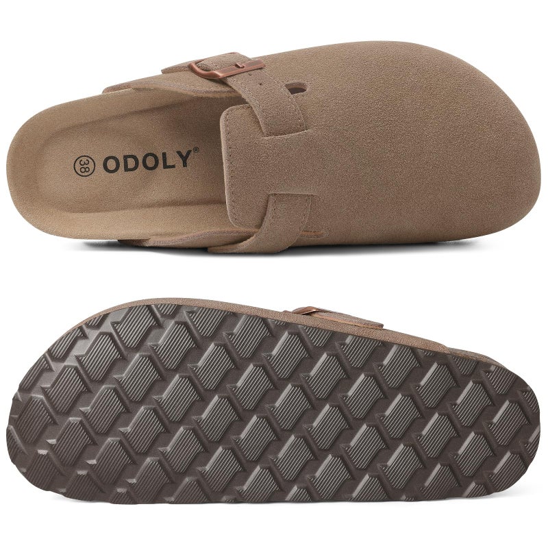 ODOLY Genuine Suede Clogs for Women Men Soft Cork Footbed Leather Mules Comfort Potato Shoes with Arch Support, Mocha 40 - Image 5