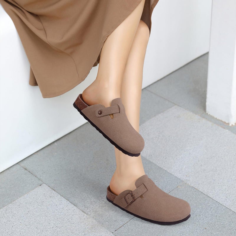 ODOLY Genuine Suede Clogs for Women Men Soft Cork Footbed Leather Mules Comfort Potato Shoes with Arch Support, Mocha 40 - Image 2