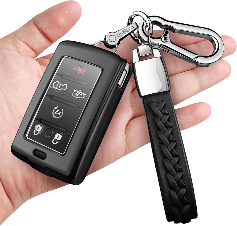 Autophone غطاء مفتاح جيب أوتوفون مع سلسلة مفاتيح لجراند شيروكي L وواجونير 2021-2024 (أسود) - Image 1