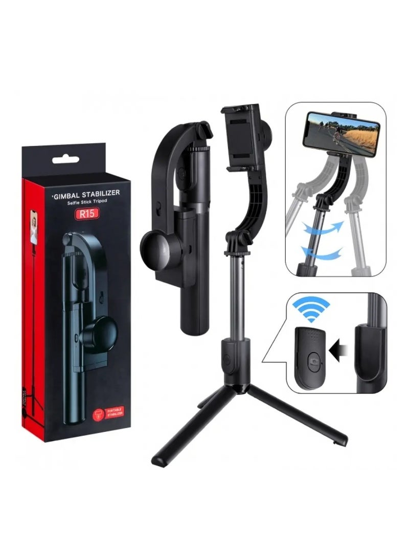 R15 Smartphone Gimbal Stabilizer with Extendable Bluetooth Selfie Stick and Tripod Stand Multi-Function Remote Control 360 Degree Auto Rotation - Image 1