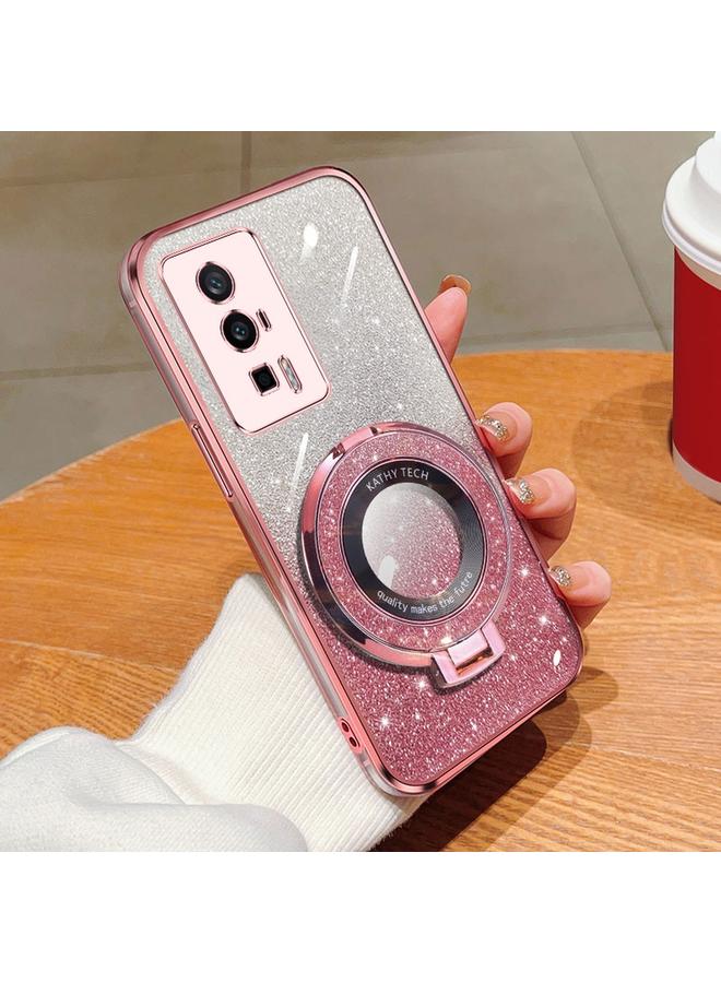 S-TOP Case For Redmi K60 / K60 Pro Plated Gradient Glitter Round Holder TPU Phone Case - Image 1