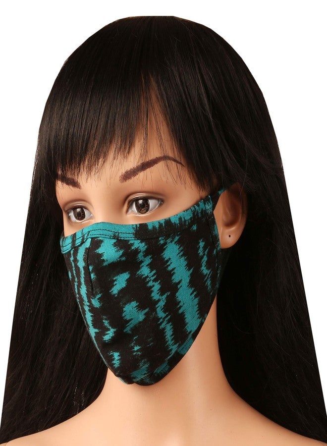 Touchstone Soft Cotton knitted Face Mask - medium size comfortable Washable double layer. (Pack of 3). Blue Grey White - Image 2