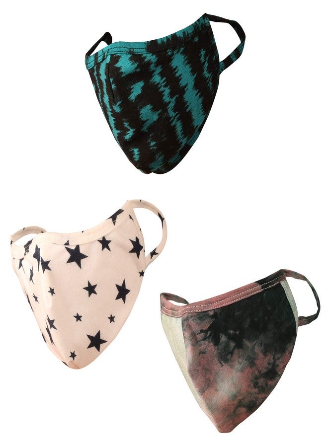 Touchstone Soft Cotton knitted Face Mask - medium size comfortable Washable double layer. (Pack of 3). Blue Grey White - Image 1